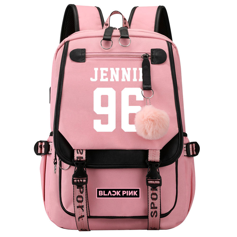 Kpop Blackpink JENNIE Waterproof Backpack School Notebook Travel Bag USB Charging