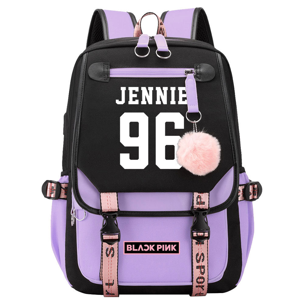 Kpop Blackpink JENNIE Waterproof Backpack School Notebook Travel Bag USB Charging