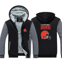 Cleveland Football Browns  Unisex Lined Hoodie Fleece Sweatshirt Full Zipper Hooded Thicken Jacket