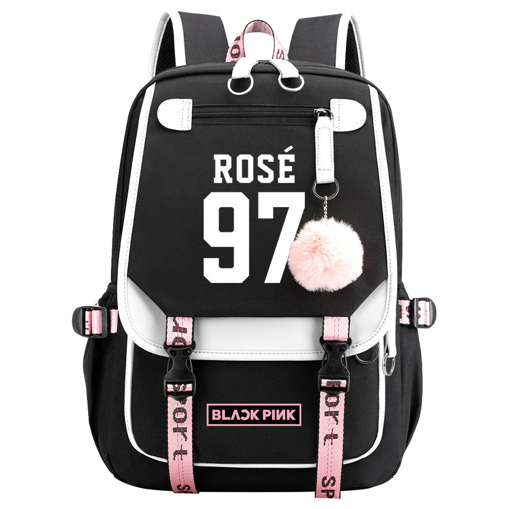 Kpop Blackpink ROSE Waterproof Backpack School Notebook Travel Bag USB Charging