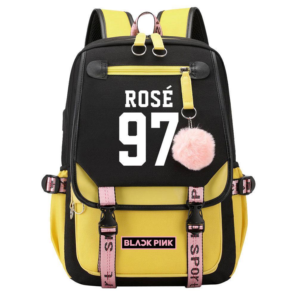 Kpop Blackpink ROSE Waterproof Backpack School Notebook Travel Bag USB Charging