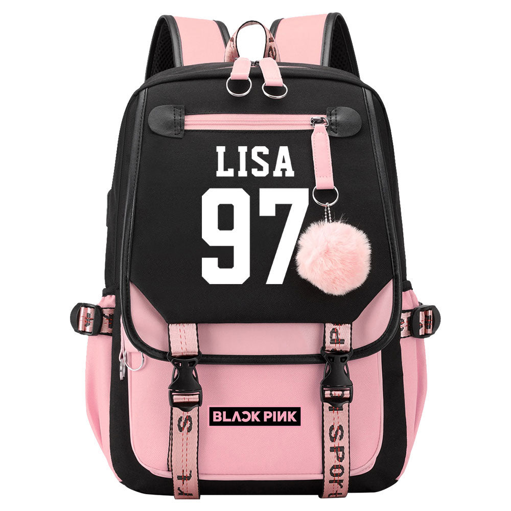 Kpop Blackpink LISA Waterproof Backpack School Notebook Travel Bag USB Charging