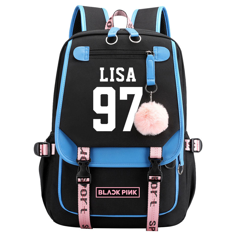 Kpop Blackpink LISA Waterproof Backpack School Notebook Travel Bag USB Charging