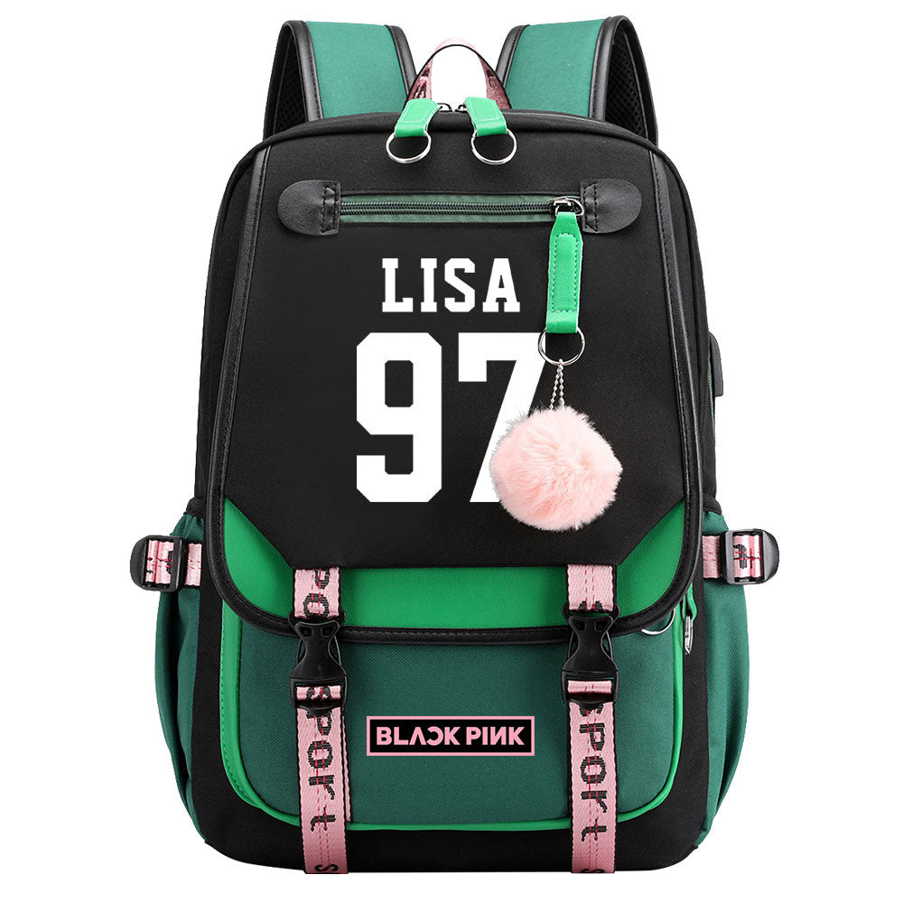 Kpop Blackpink LISA Waterproof Backpack School Notebook Travel Bag USB Charging