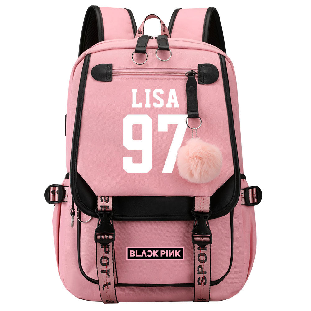 Kpop Blackpink LISA Waterproof Backpack School Notebook Travel Bag USB Charging