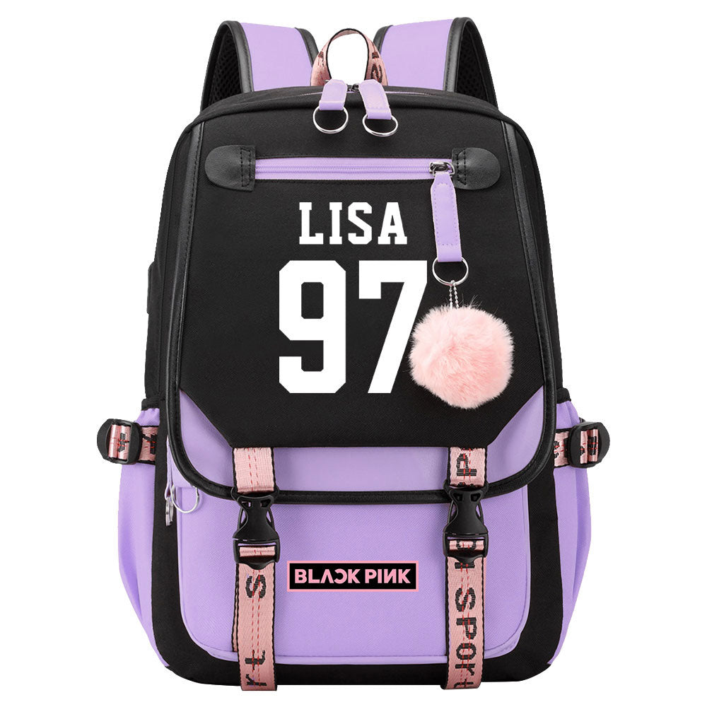 Kpop Blackpink LISA Waterproof Backpack School Notebook Travel Bag USB Charging