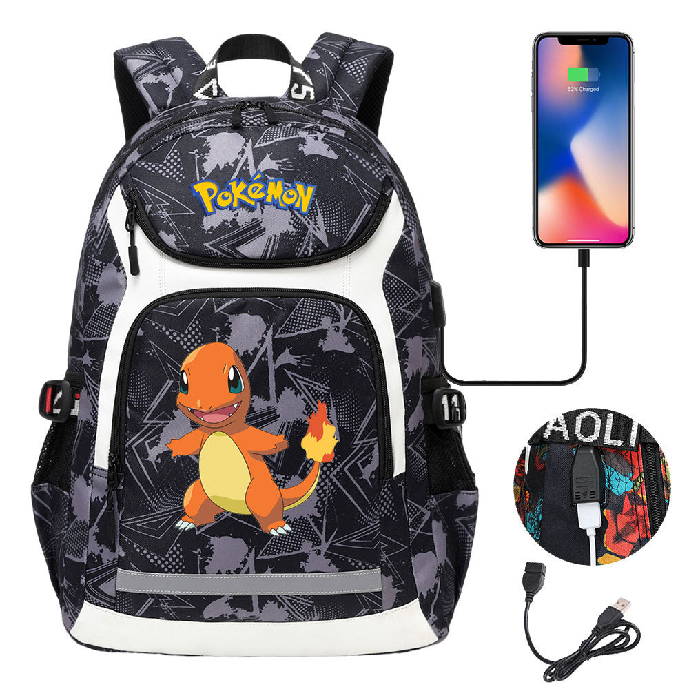 Pikachu USB Charging Backpack School Notebook Travel Bags