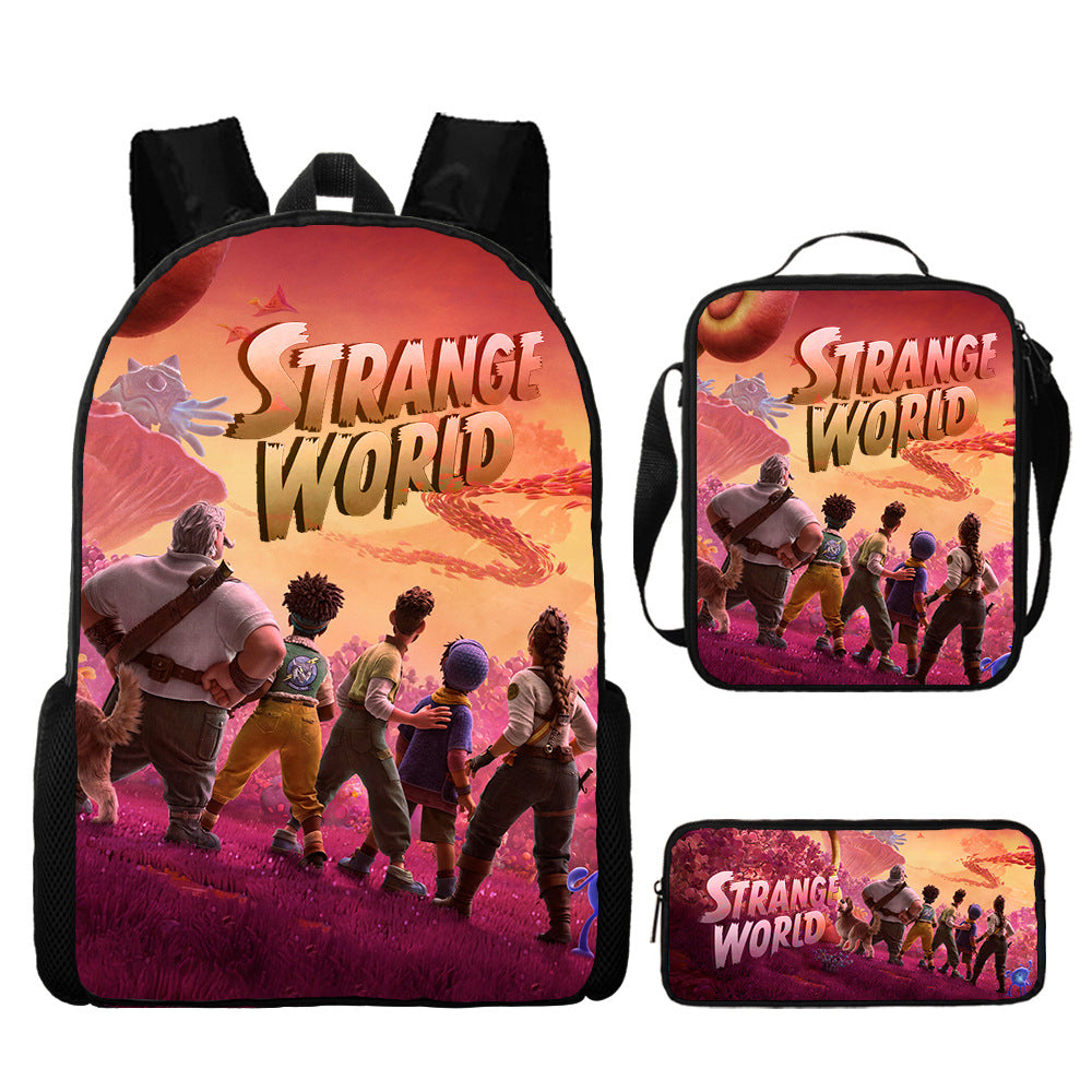 Strange World Full Printed Backpack Schoolbag Travel Notebook Bag Lunch Bag Pencil Bag for Kids Students 3PCS