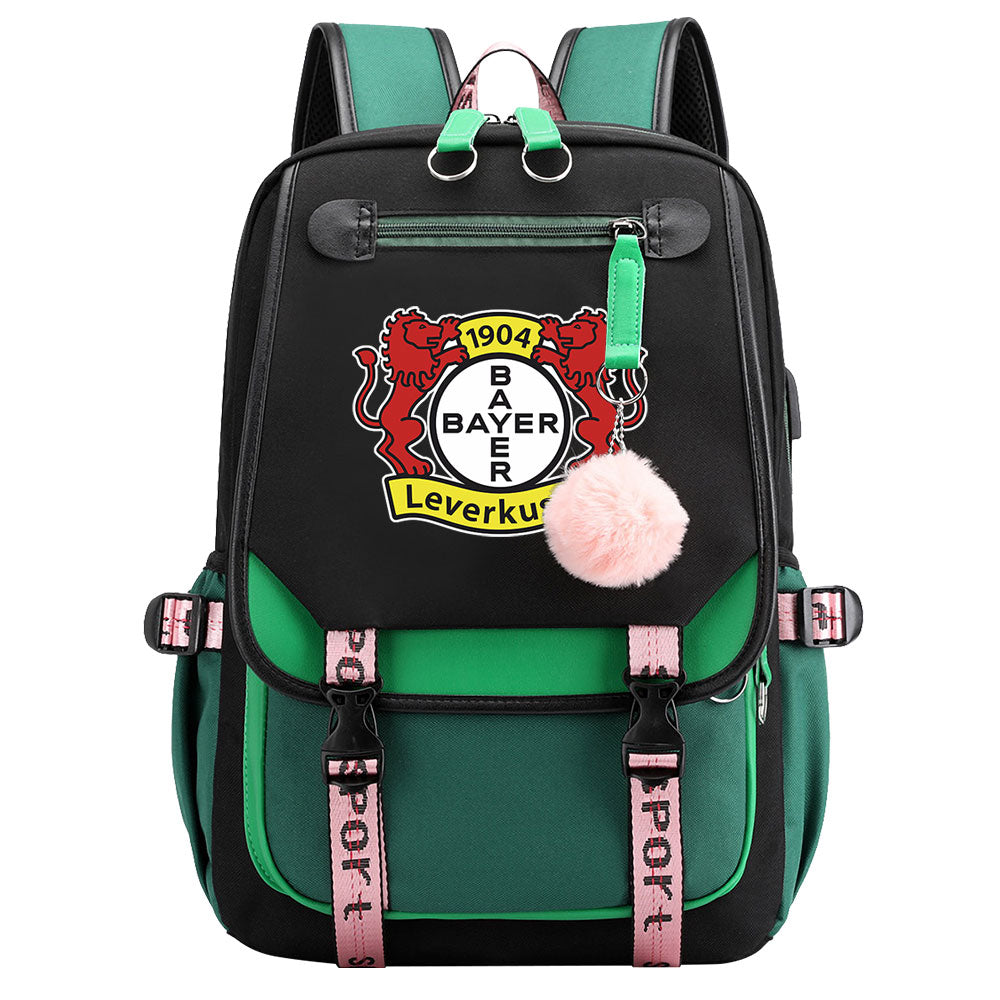 Bayer 04 Leverkusen Football Club Waterproof Backpack School Notebook Travel Bags USB Charging