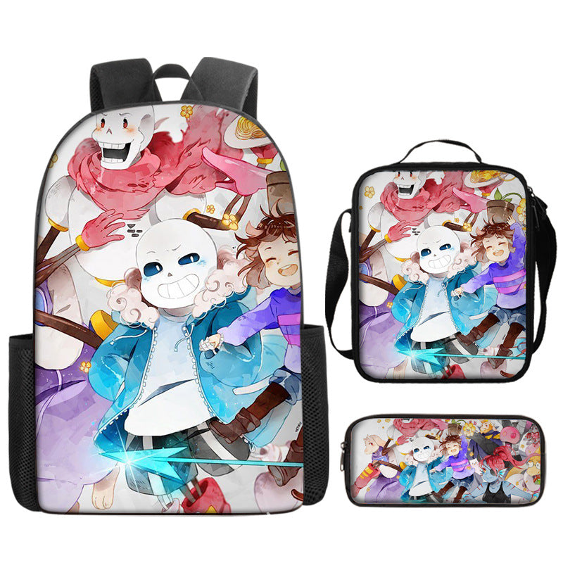 Undertale Full Printed Backpack Schoolbag Travel Notebook Bag Lunch Bag Pencil Bag for Kids Students 3PCS