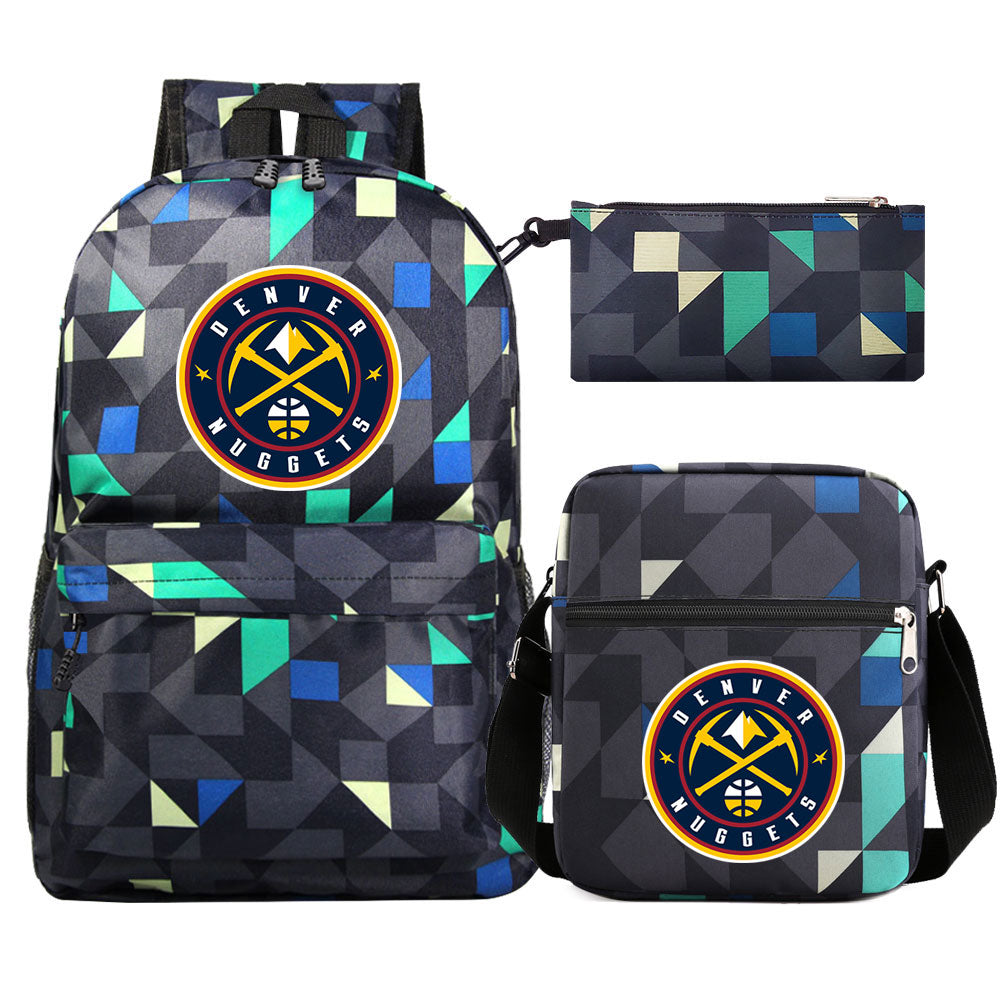 Denver Nuggets Schoolbag Backpack Shoulder Bag Pencil Bag 3pcs set for Kids Students