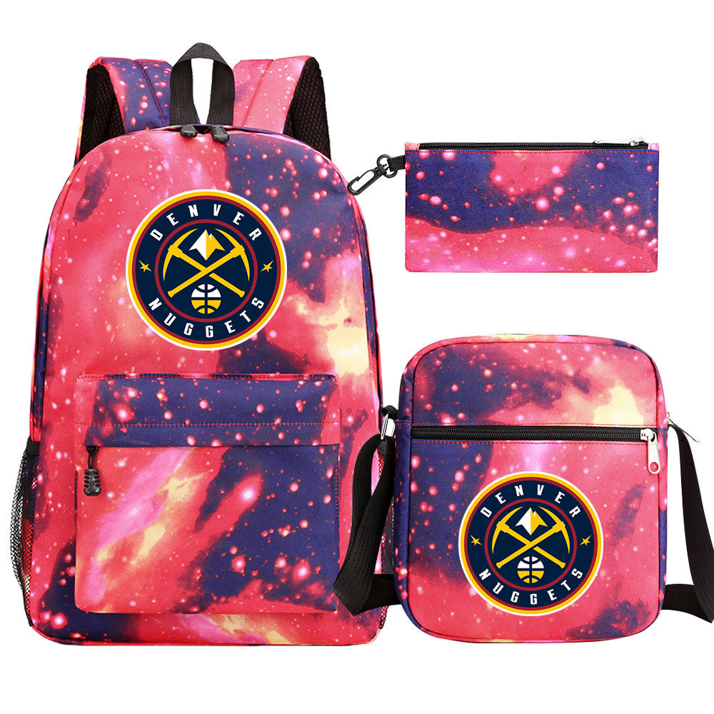 Denver Nuggets Schoolbag Backpack Shoulder Bag Pencil Bag 3pcs set for Kids Students