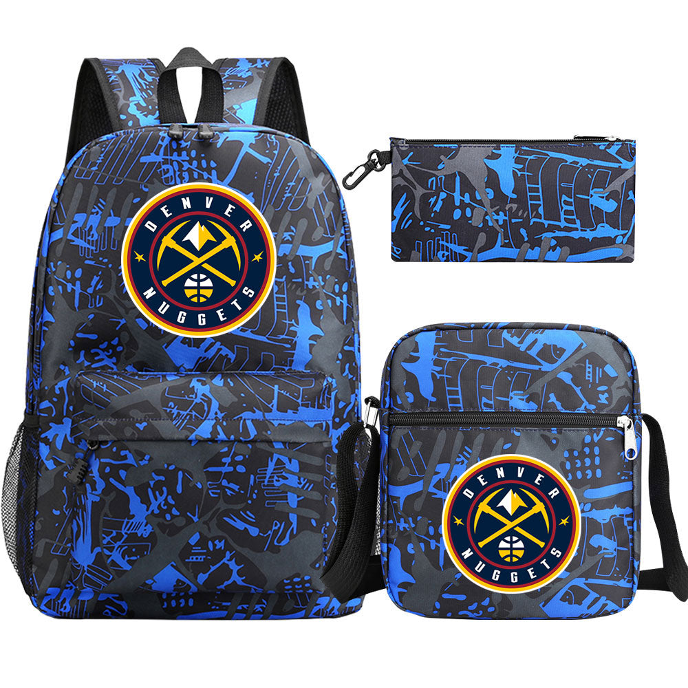 Denver Nuggets Schoolbag Backpack Shoulder Bag Pencil Bag 3pcs set for Kids Students