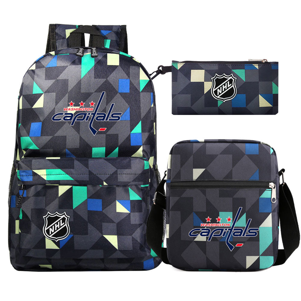 Washington Capitals Hockey League Printed Schoolbag Backpack Shoulder Bag Pencil Bag 3pcs set for Kids Students