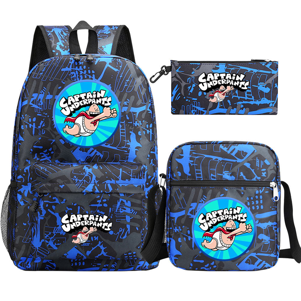 Captain Underpants Printed Schoolbag Backpack Shoulder Bag Pencil Bag 3pcs set for Kids Students