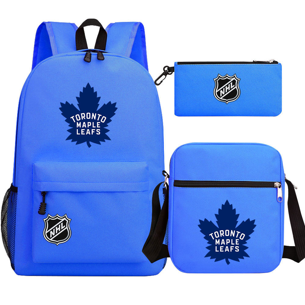 Toronto Maple Leafs Hockey League Printed Schoolbag Backpack Shoulder Bag Pencil Bag 3pcs set for Kids Students