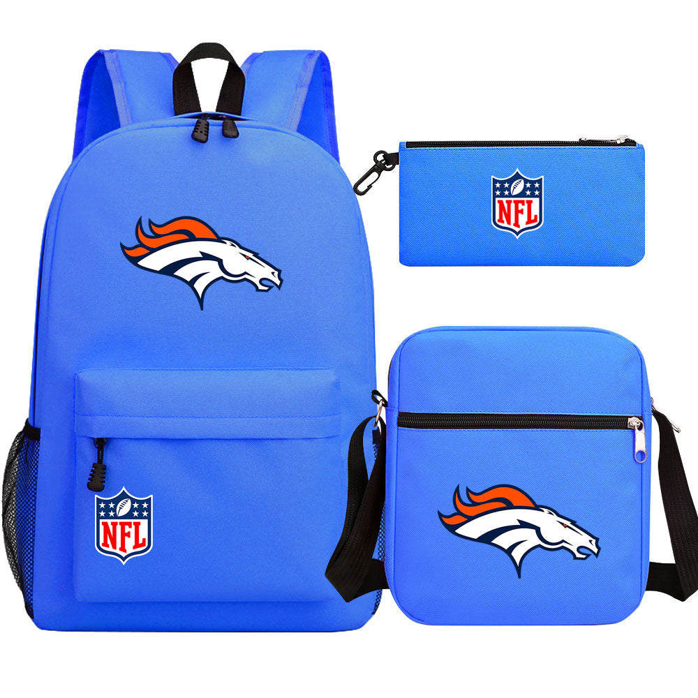 Denver Broncos Football Team Printed Schoolbag Backpack Shoulder Bag Pencil Bag 3pcs set for Kids Students