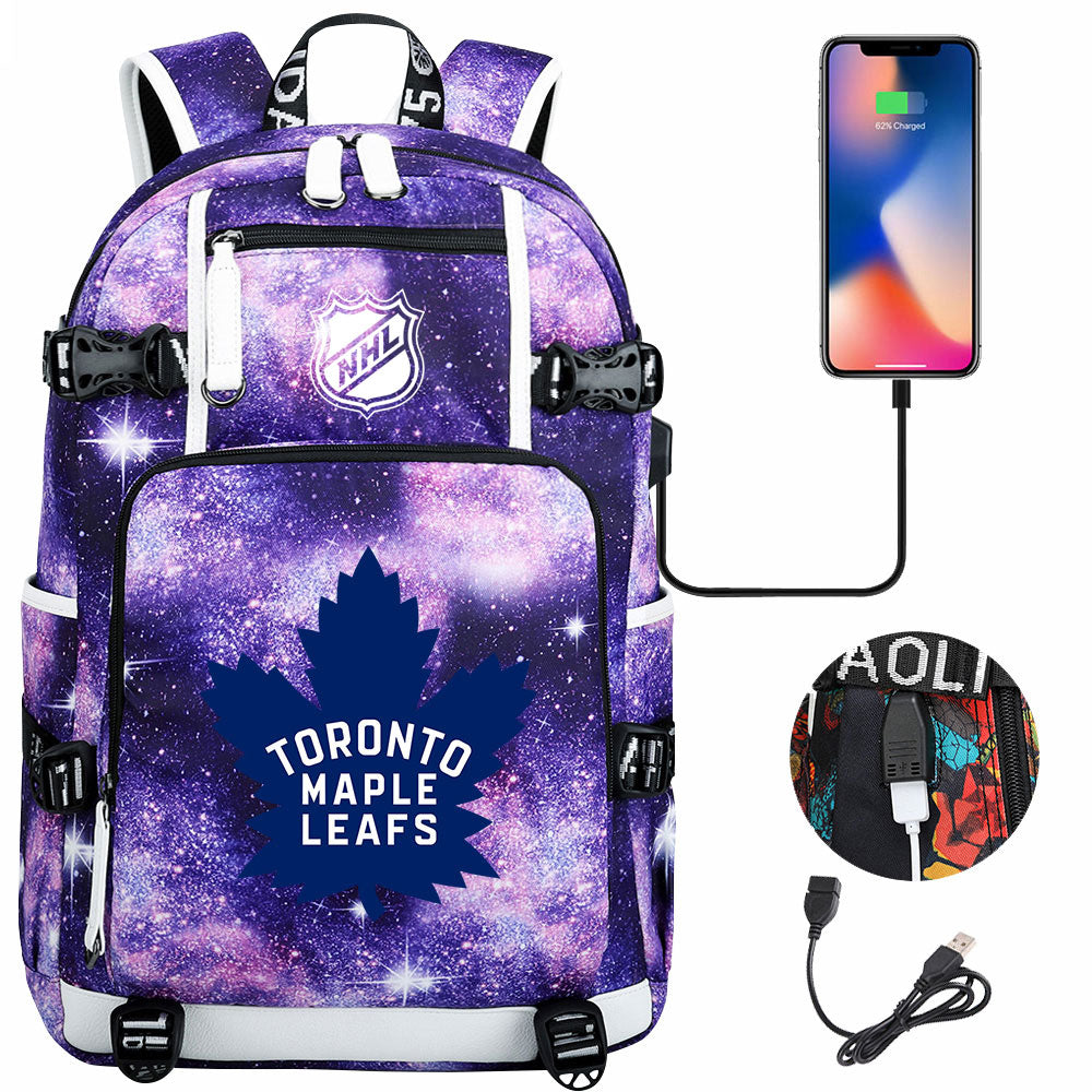 Toronto Maple Leafs Hockey League USB Charging Backpack School Notebook Travel Bags