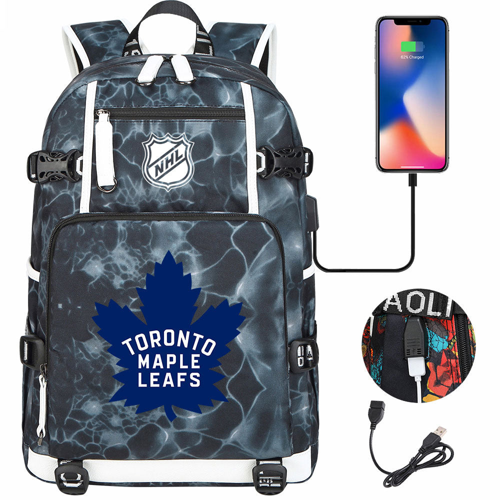 Toronto Maple Leafs Hockey League USB Charging Backpack School Notebook Travel Bags