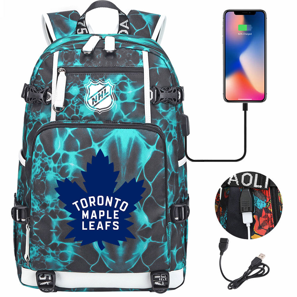 Toronto Maple Leafs Hockey League USB Charging Backpack School Notebook Travel Bags