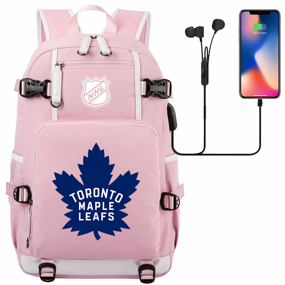 Toronto Maple Leafs Hockey League USB Charging Backpack School Notebook Travel Bags