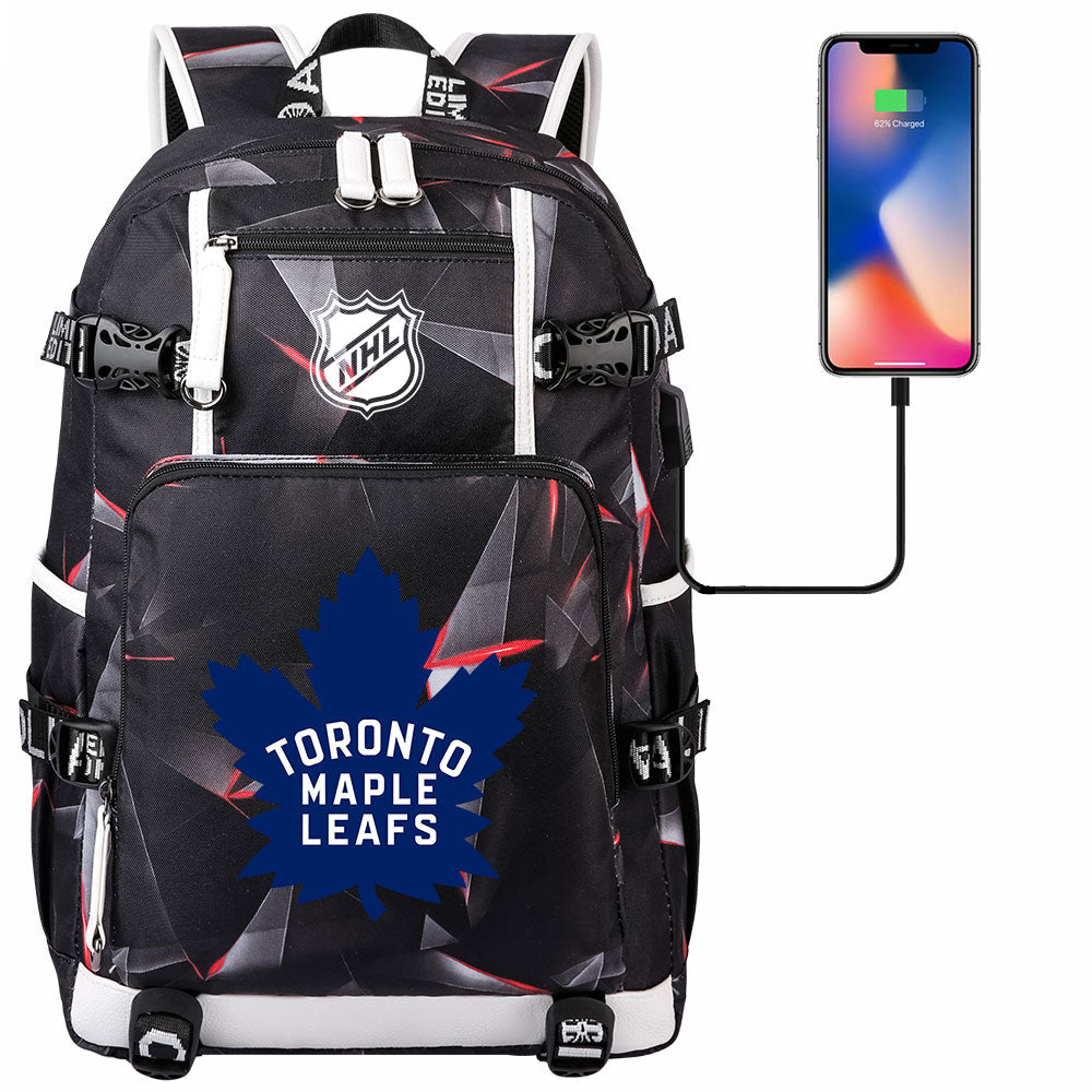 Toronto Maple Leafs Hockey League USB Charging Backpack School Notebook Travel Bags