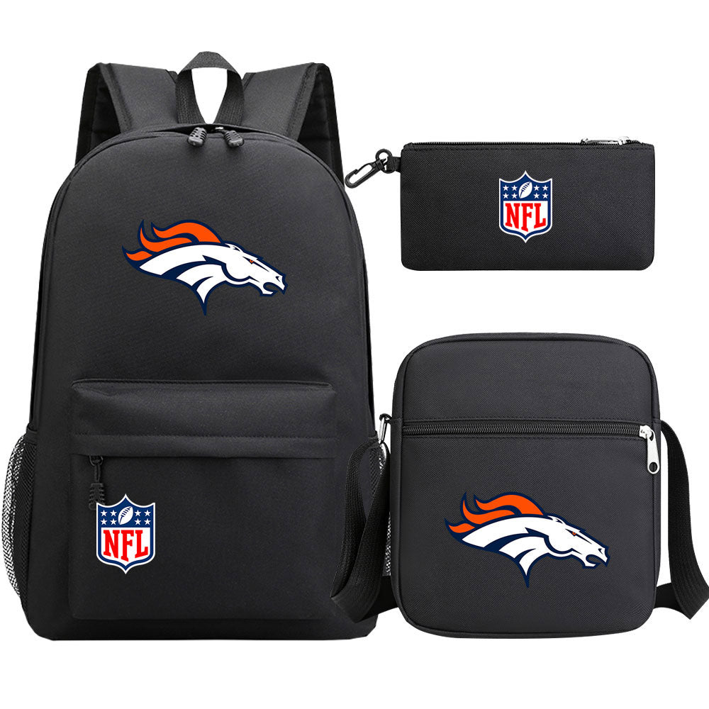 Denver Broncos Football Team Printed Schoolbag Backpack Shoulder Bag Pencil Bag 3pcs set for Kids Students