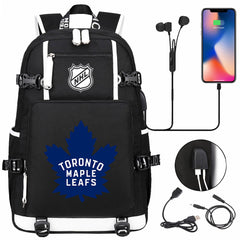 Toronto Maple Leafs Hockey League USB Charging Backpack School Notebook Travel Bags