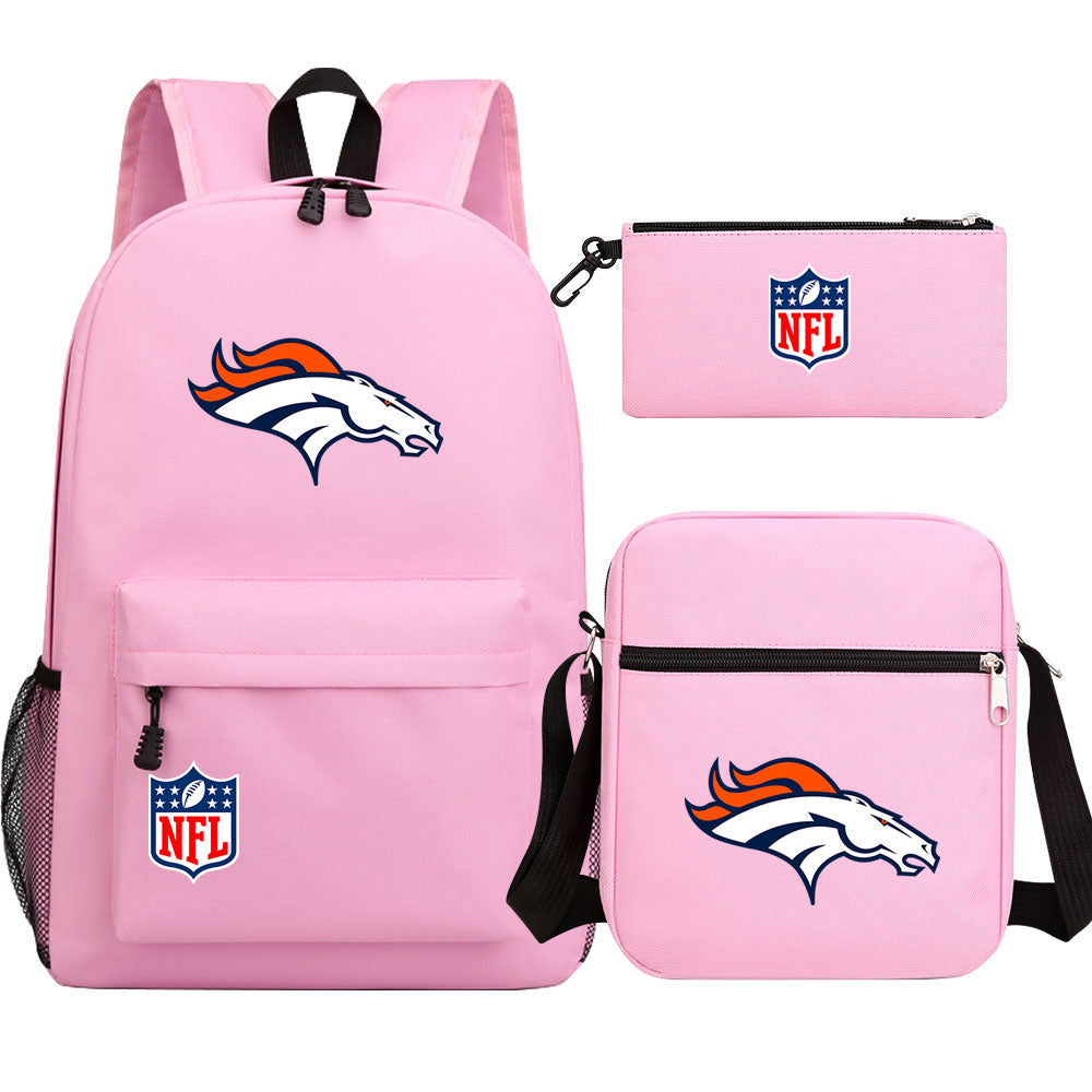 Denver Broncos Football Team Printed Schoolbag Backpack Shoulder Bag Pencil Bag 3pcs set for Kids Students