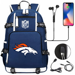 Denver Broncos Football Team USB Charging Backpack School Notebook Travel Bags