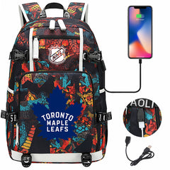 Toronto Maple Leafs Hockey League USB Charging Backpack School Notebook Travel Bags