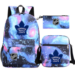 Toronto Maple Leafs Hockey League Printed Schoolbag Backpack Shoulder Bag Pencil Bag 3pcs set for Kids Students