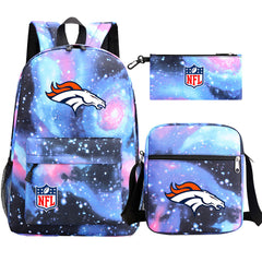 Denver Broncos Football Team Printed Schoolbag Backpack Shoulder Bag Pencil Bag 3pcs set for Kids Students