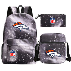 Denver Broncos Football Team Printed Schoolbag Backpack Shoulder Bag Pencil Bag 3pcs set for Kids Students