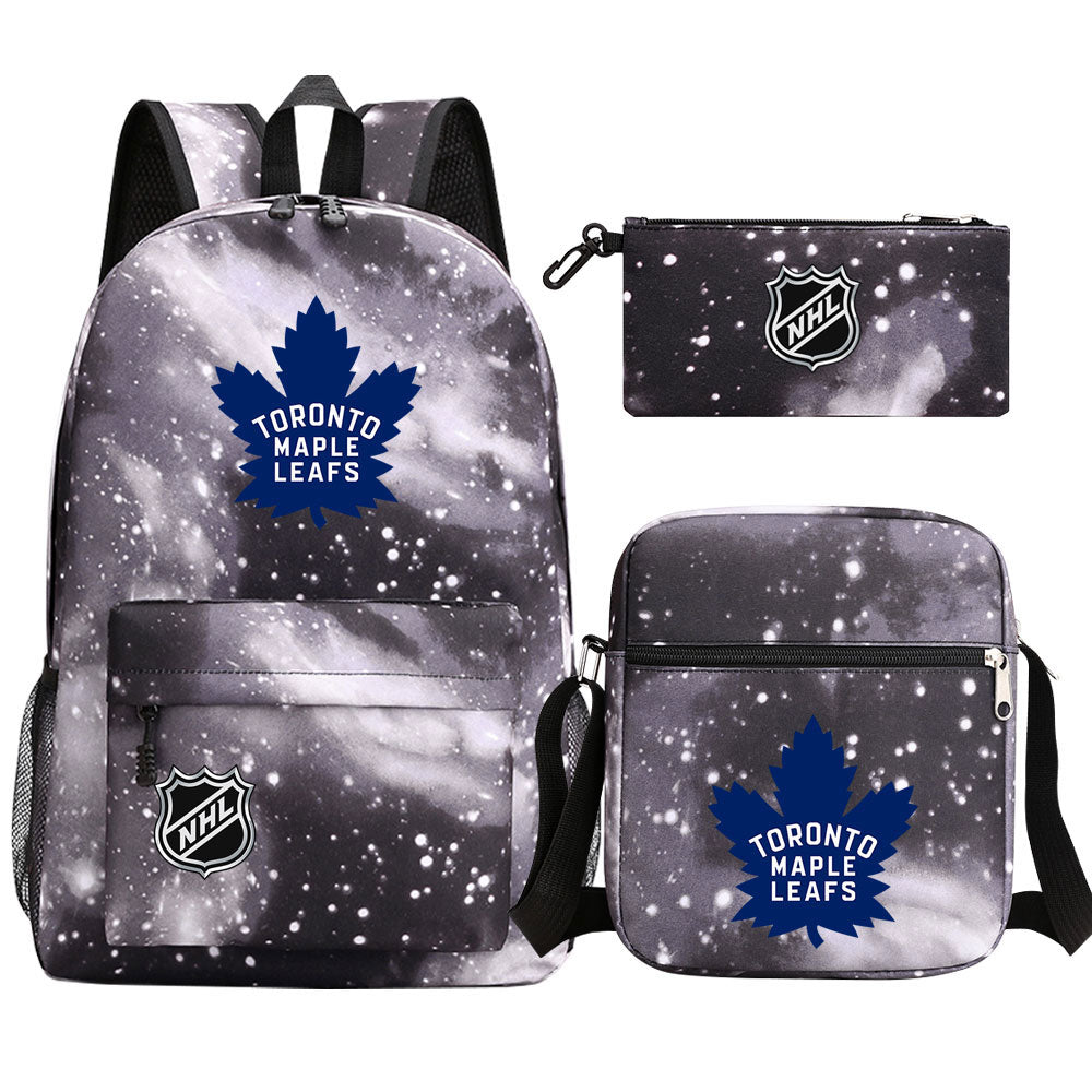 Toronto Maple Leafs Hockey League Printed Schoolbag Backpack Shoulder Bag Pencil Bag 3pcs set for Kids Students