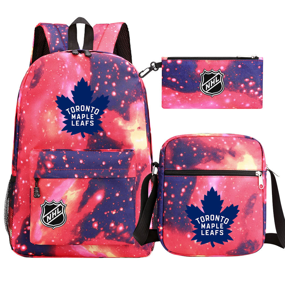 Toronto Maple Leafs Hockey League Printed Schoolbag Backpack Shoulder Bag Pencil Bag 3pcs set for Kids Students