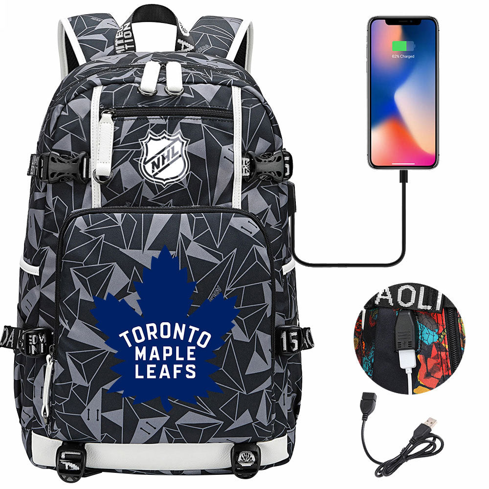 Toronto Maple Leafs Hockey League USB Charging Backpack School Notebook Travel Bags