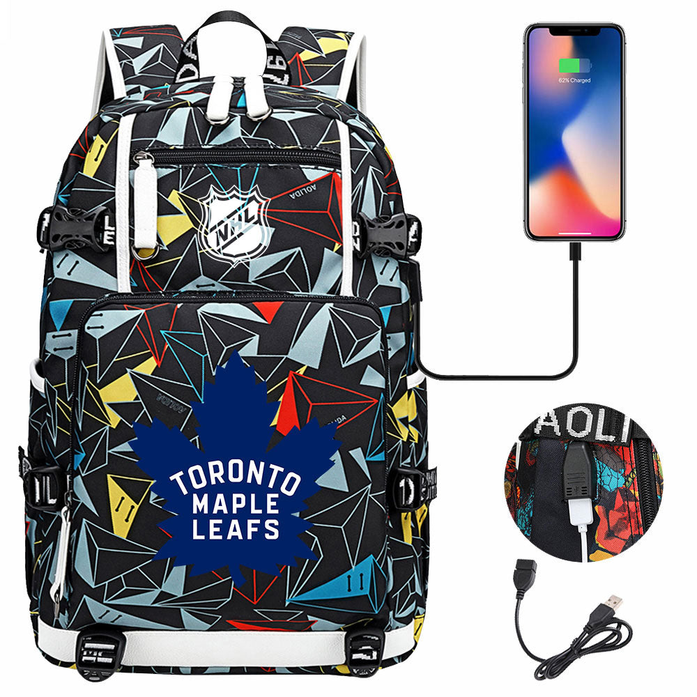 Toronto Maple Leafs Hockey League USB Charging Backpack School Notebook Travel Bags