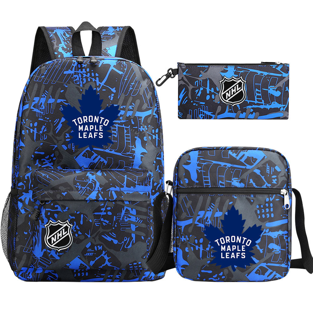 Toronto Maple Leafs Hockey League Printed Schoolbag Backpack Shoulder Bag Pencil Bag 3pcs set for Kids Students