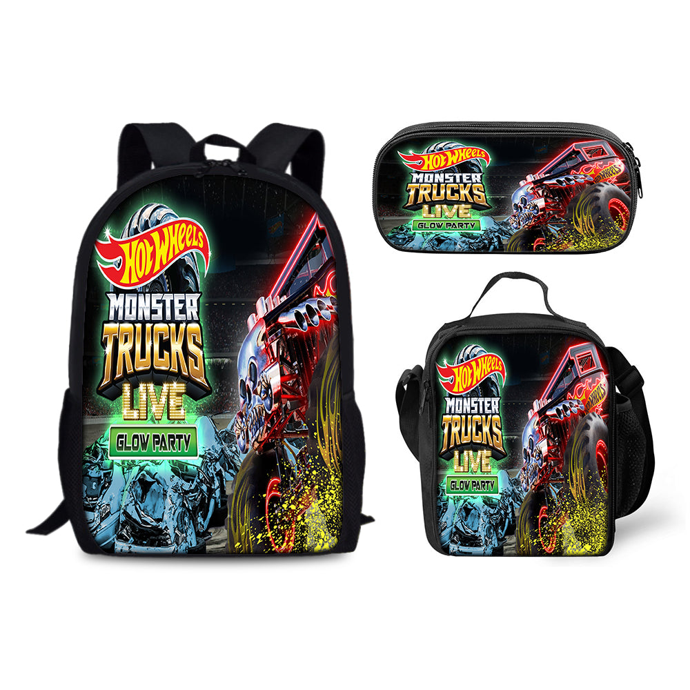 Hot Wheels Backpack Schoolbag Lunch Bag Pencil Bag for Kids Students 3PCS