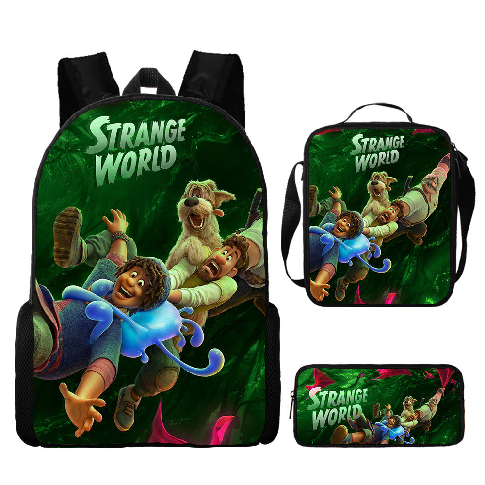 Strange World Full Printed Backpack Schoolbag Travel Notebook Bag Lunch Bag Pencil Bag for Kids Students 3PCS