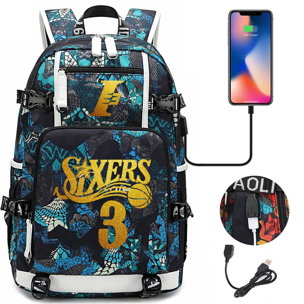 Philadelphia Basketball Sixers Celtics USB Charging Backpack School Notebook Travel Bags