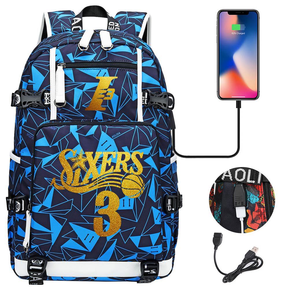 Philadelphia Basketball Sixers Celtics USB Charging Backpack School Notebook Travel Bags