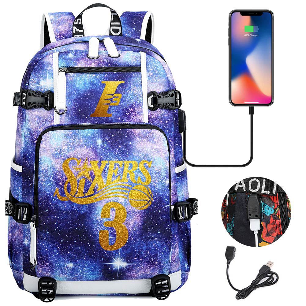 Philadelphia Basketball Sixers Celtics USB Charging Backpack School Notebook Travel Bags
