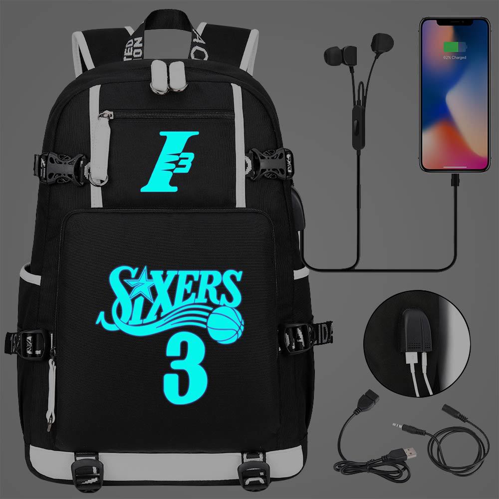 Philadelphia Basketball Sixers Celtics USB Charging Backpack School Notebook Travel Bags