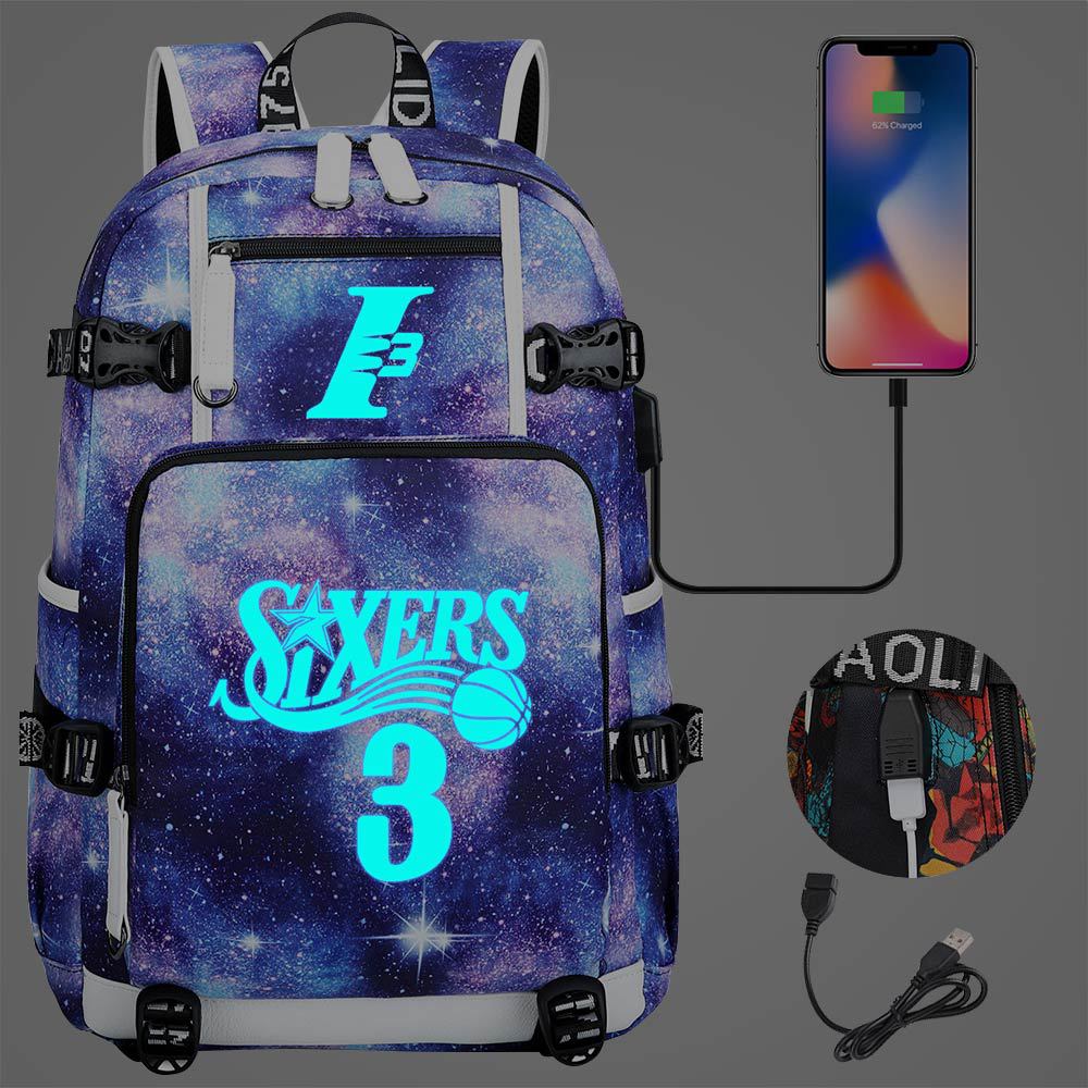 Philadelphia Basketball Sixers Celtics USB Charging Backpack School Notebook Travel Bags