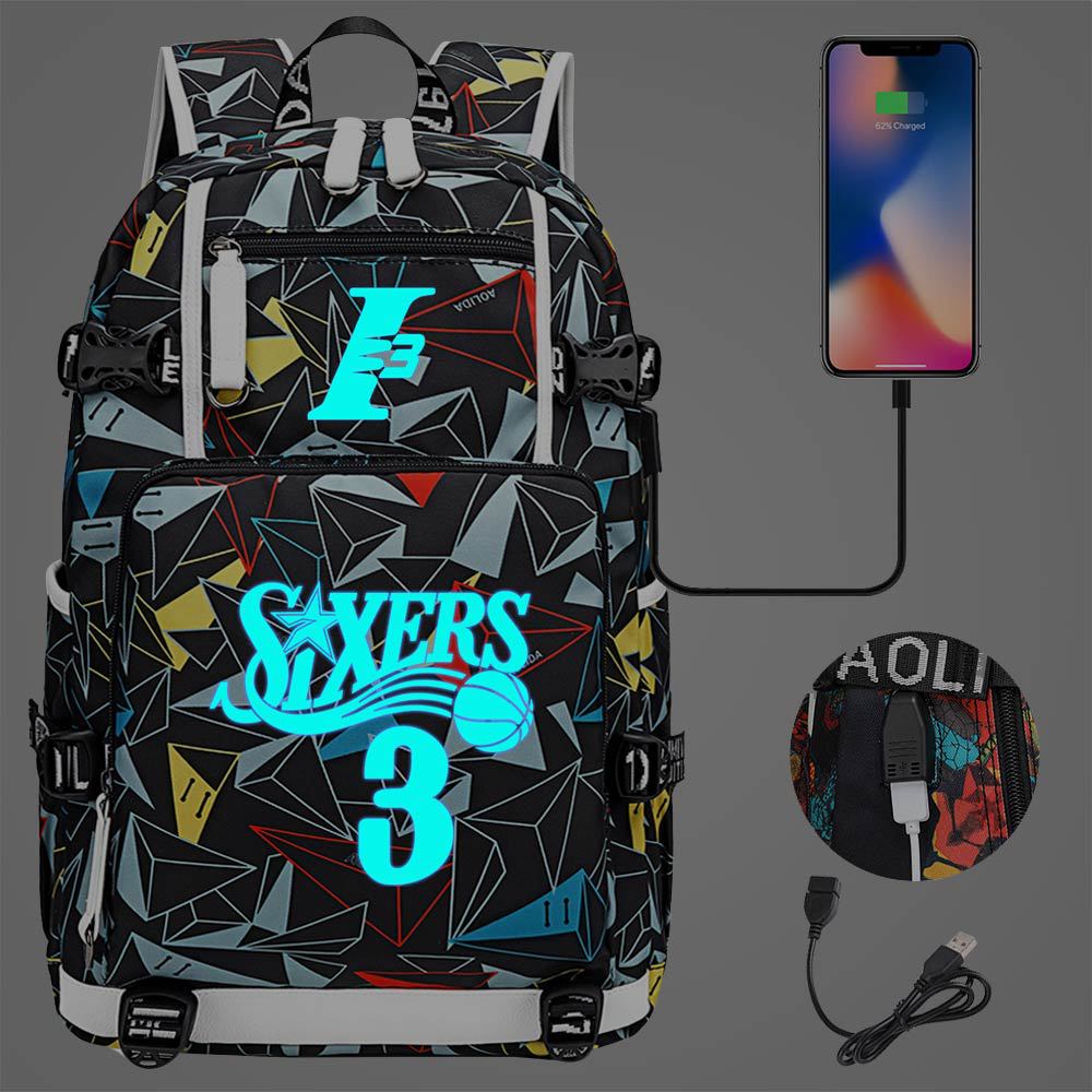 Philadelphia Basketball Sixers Celtics USB Charging Backpack School Notebook Travel Bags
