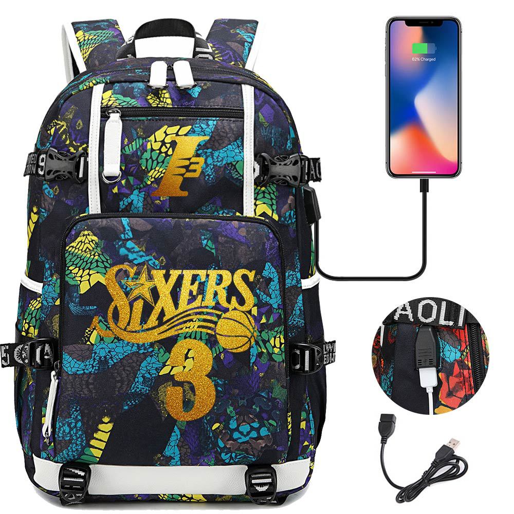 Philadelphia Basketball Sixers Celtics USB Charging Backpack School Notebook Travel Bags