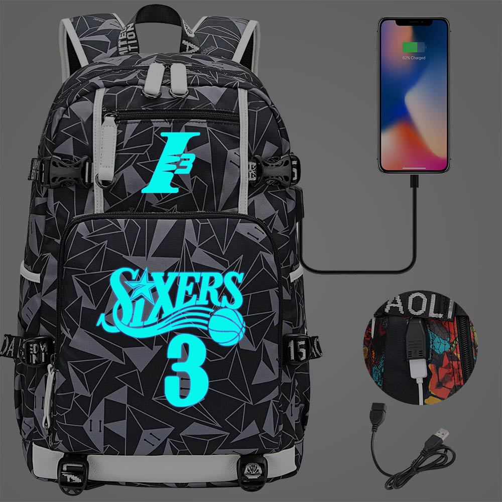 Philadelphia Basketball Sixers Celtics USB Charging Backpack School Notebook Travel Bags