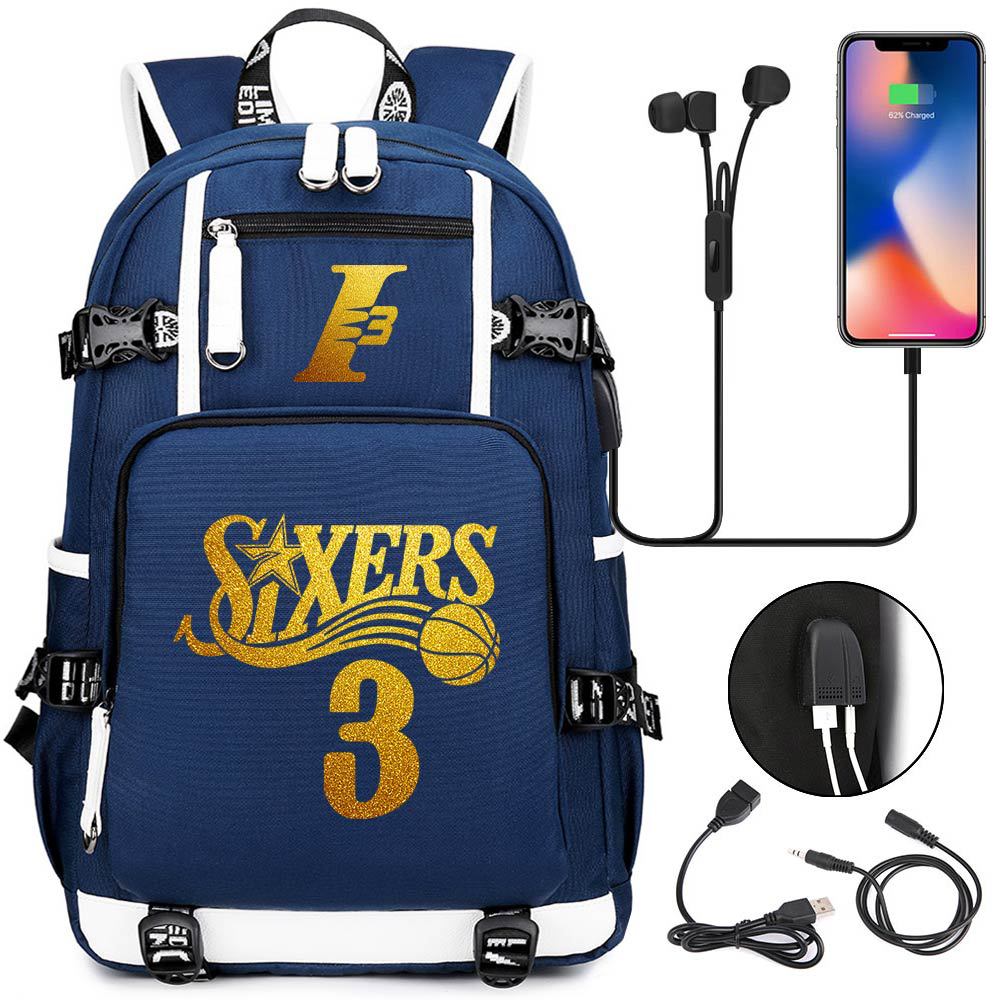 Philadelphia Basketball Sixers Celtics USB Charging Backpack School Notebook Travel Bags